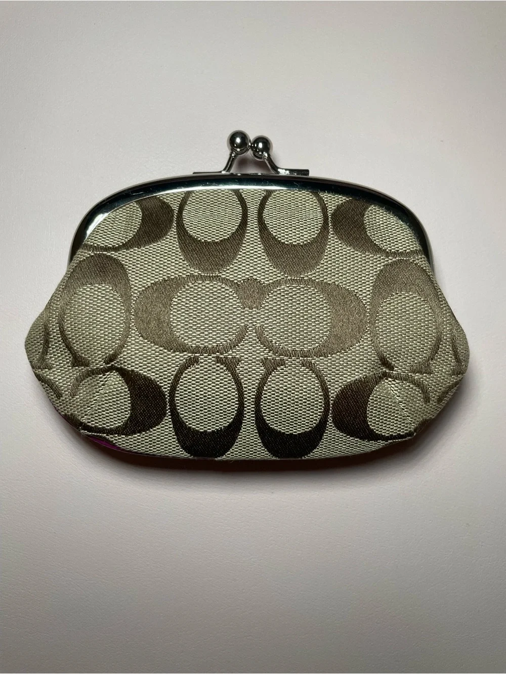 Y2K COACH Jacquard Kisslock Signature Coin‎ Purse Brown/Purple